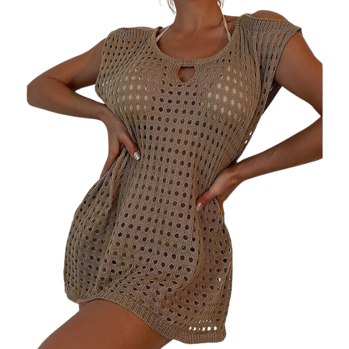 SALIDA DE BAÑO TEJIDA CROCHET BEIGE