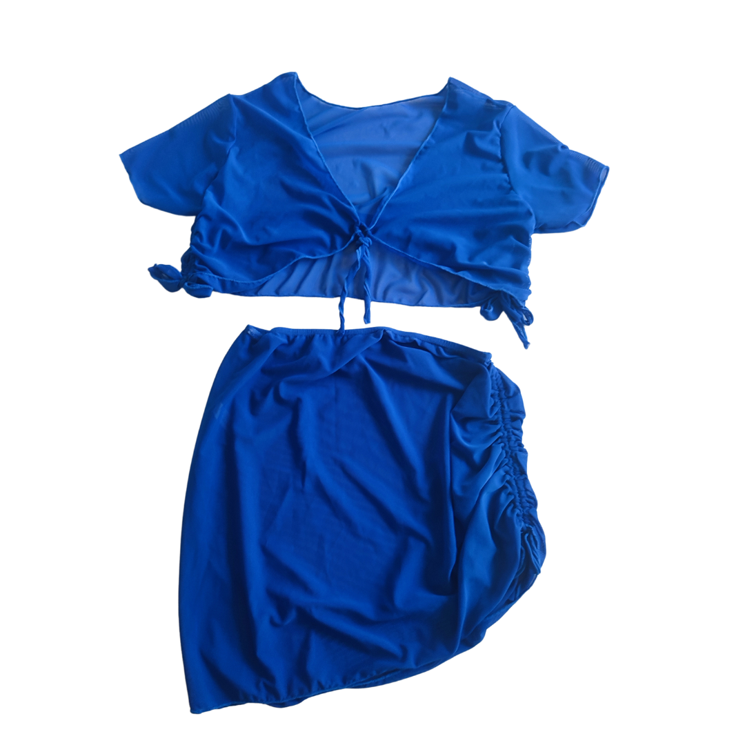 CONJUNTO LUISA AZUL (BIKINI + TOP + PAREO)