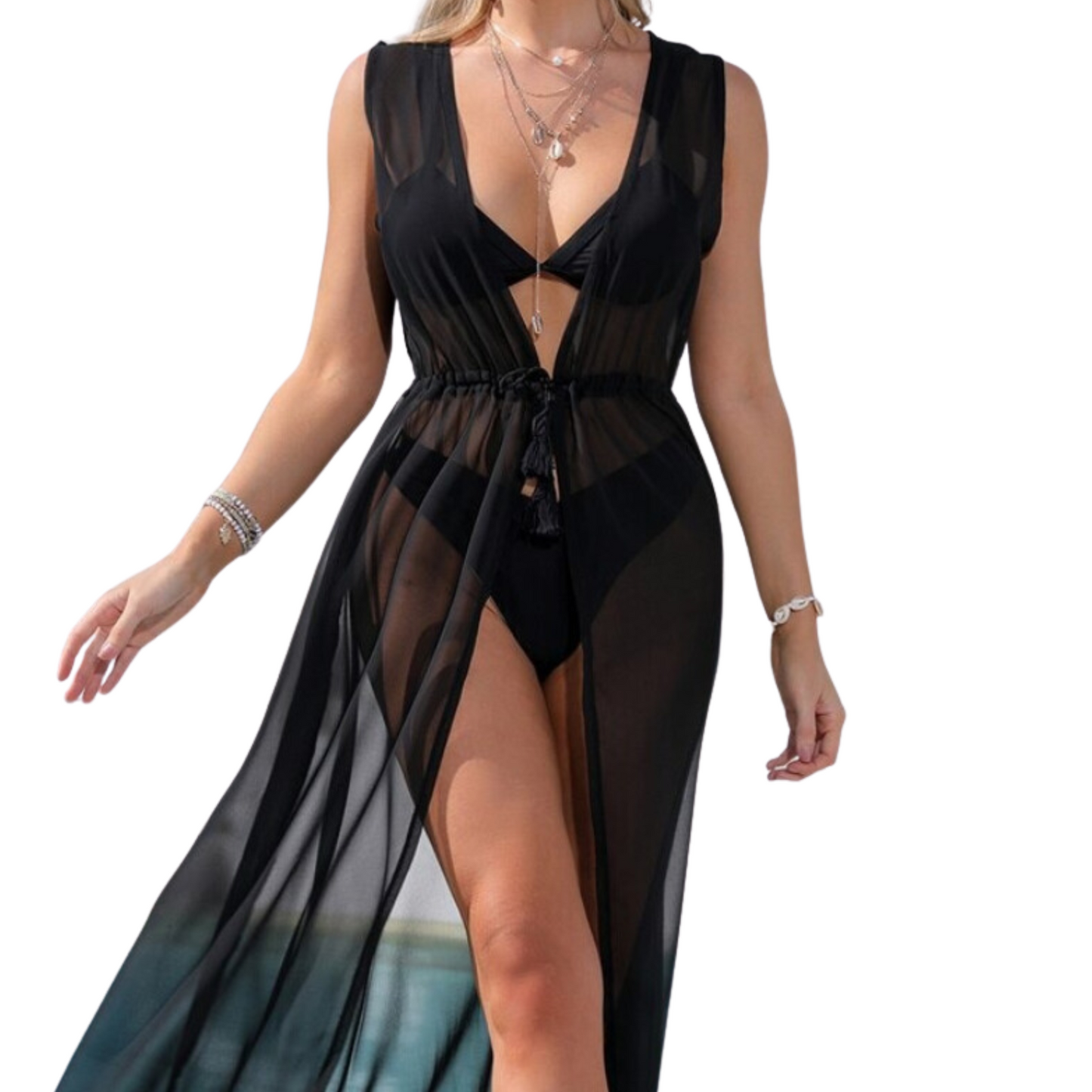 KIMONO SEMITRANSPARENTE NEGRO