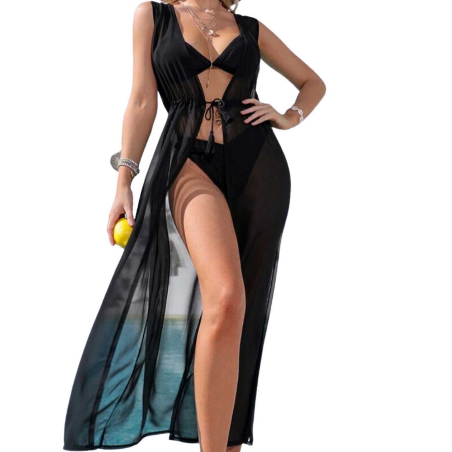 KIMONO SEMITRANSPARENTE NEGRO